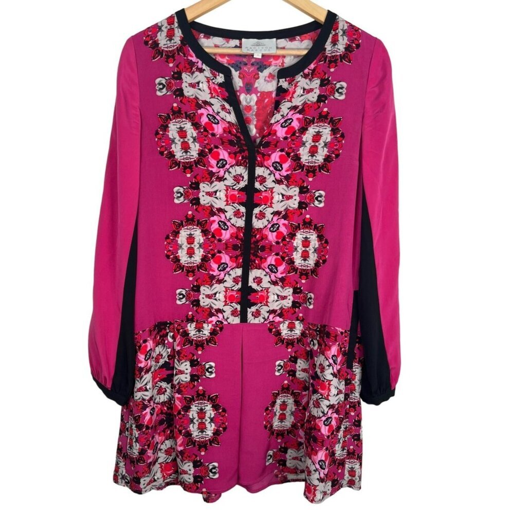 Madison‎ Marcus Floral Tunic 100% SILK Satin Barbie Sz Small